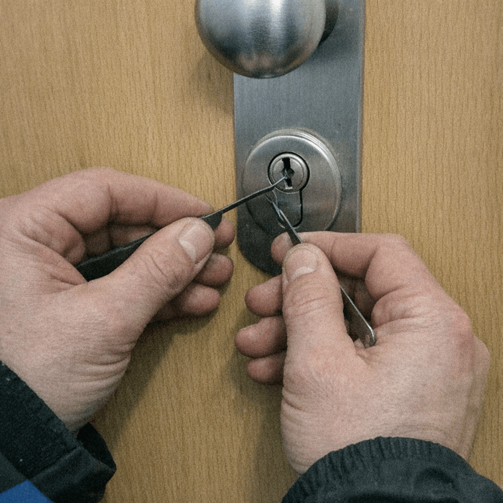 Detaillierte Analyse einer zugefallenen Tür durch Fachpersonal